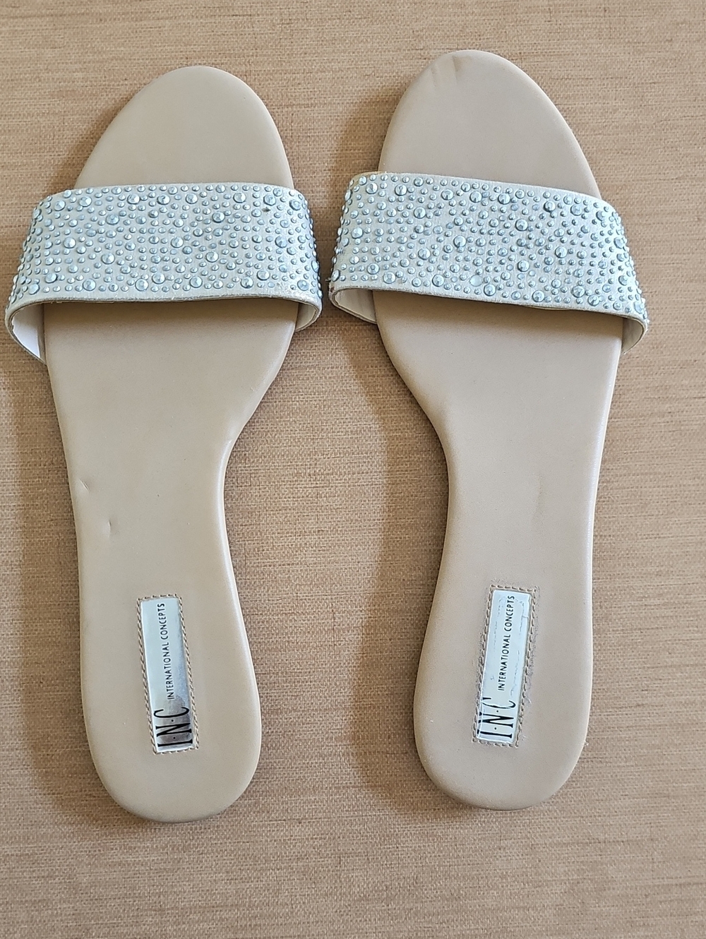 INC International Concepts Nude Slide Sandals with Crystal Band